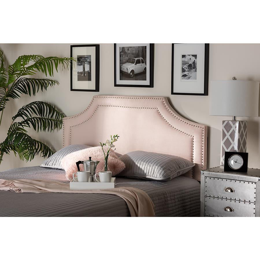 Light Pink Velvet Fabric Upholstered Queen Size Headboard