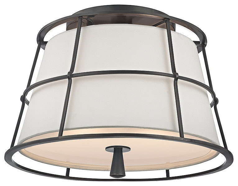 Savona, Two Light Semi Flush, Old Bronze Finish, Linen Shade