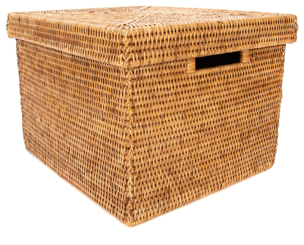 Artifacts Rattan Storage Box With Lid, Letter File, Honey Brown