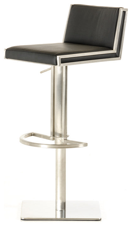 40" Black And Walnut Leatherette  Veneer  And Steel Bar Stool