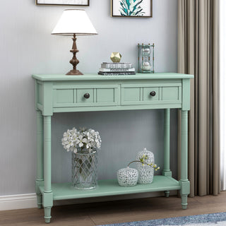 Console Table with Two Drawers and Bottom Shelf, Antique Blue