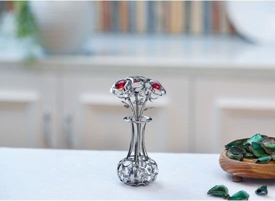Chrome Plated Silver Flowers Bouquet and Vase