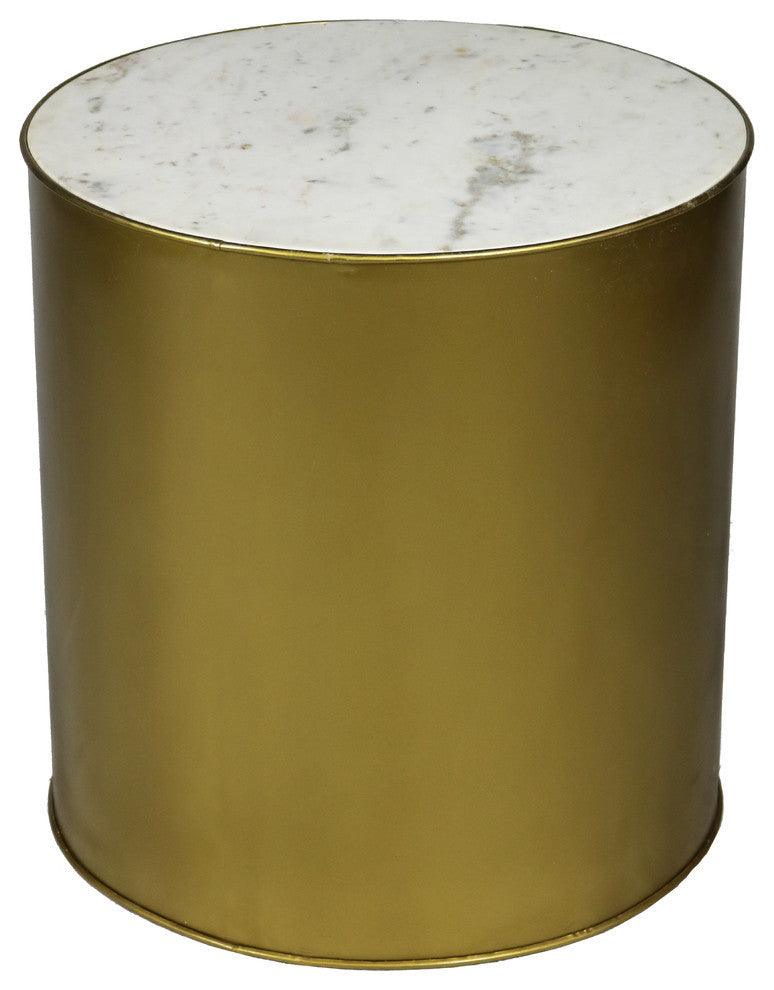 Orlando Kendall End Table With Marble Top On Antique Brass Tone Metal Base