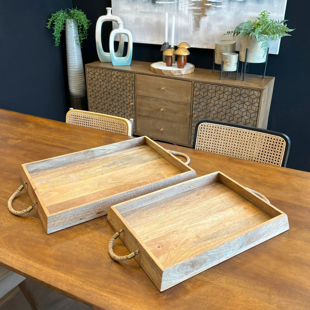 Caydence Rectangle Wood Trays, Set of 2