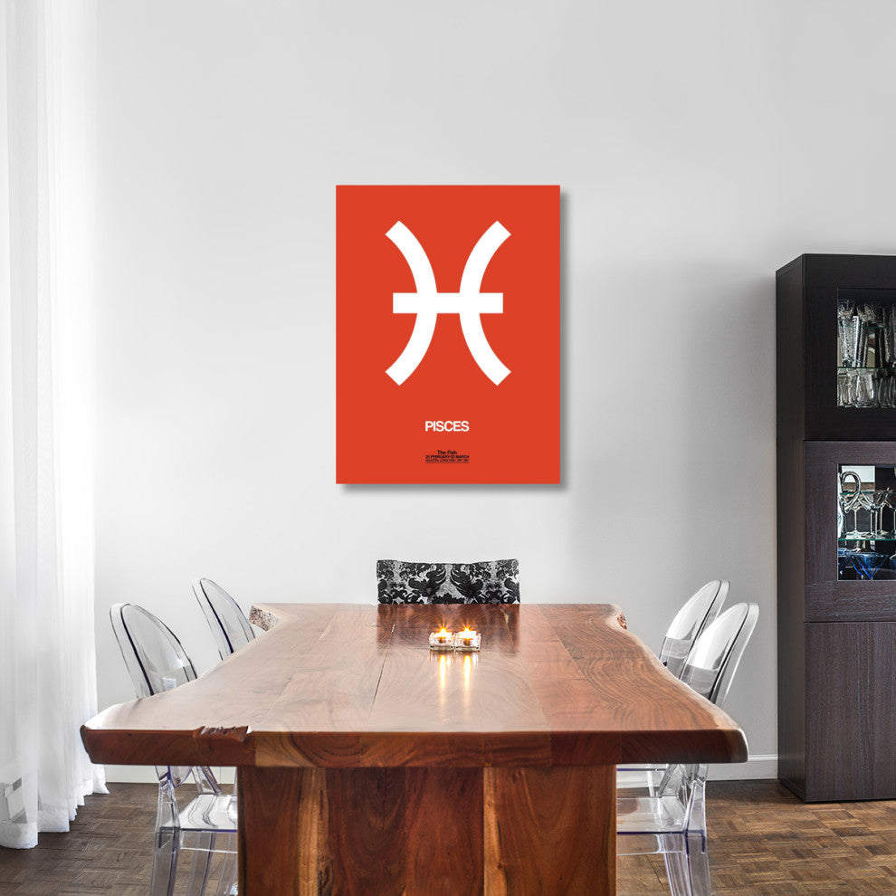 "Pisces Zodiac Sign White on Orange" Fine Art Print
