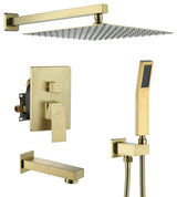 12" Wall Mounted Shower System with Bathtub Faucet,Brushed Gold