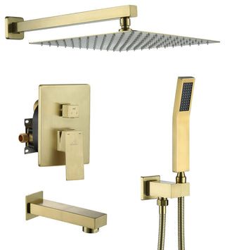 12" Wall Mounted Shower System with Bathtub Faucet,Brushed Gold
