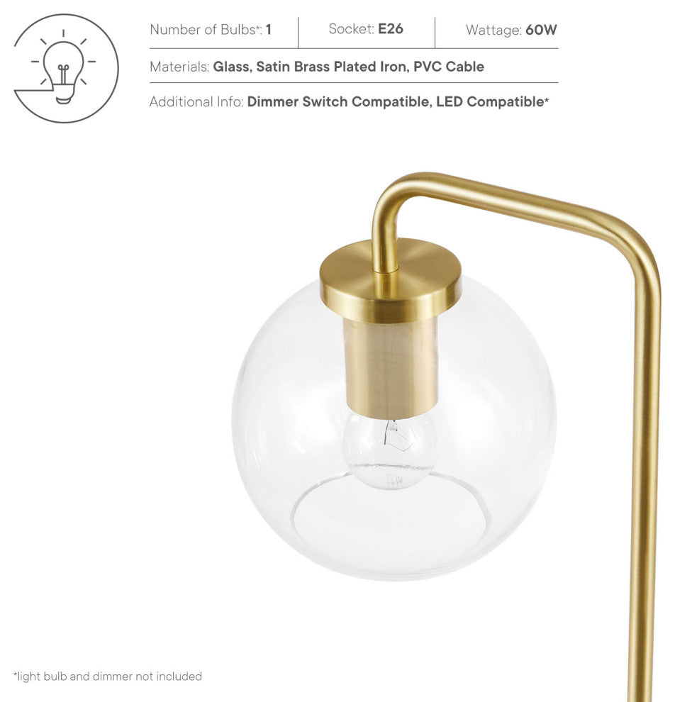 Silo Glass Globe Glass and Metal Table Lamp, Satin Brass