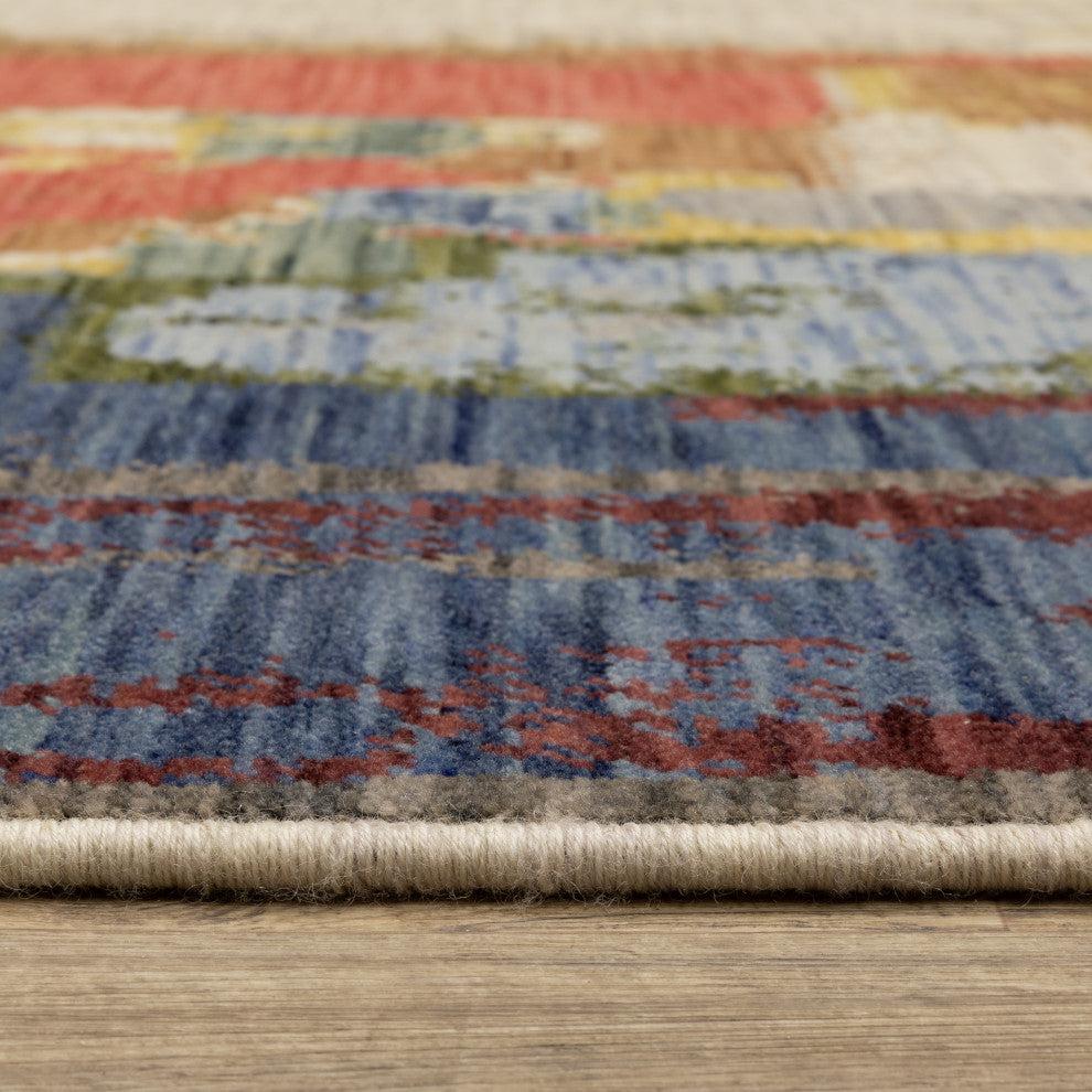Saturn Painted Abstract Multi/Pink Wool Blend Area Rug Runner 2'6" x 12'