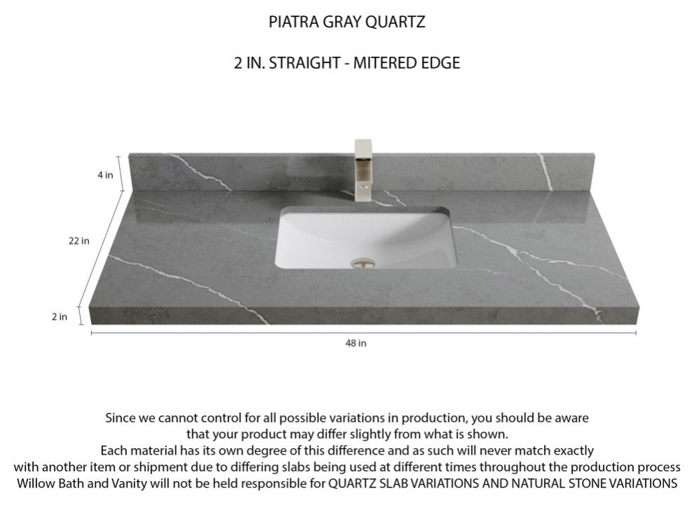 Aberdeen 48 Single Sink Bath Vanity in White 2" Piatra Gray