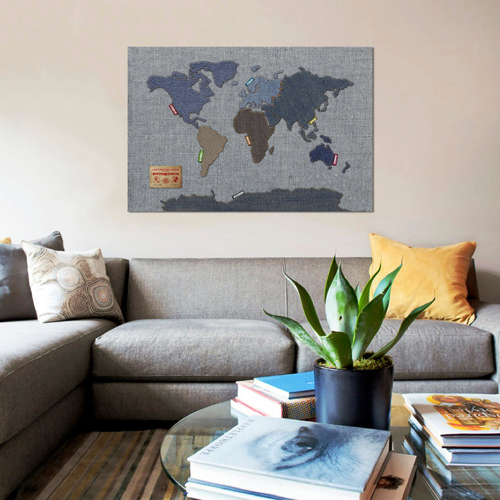 "Denim Map of The World" by Michael Tompsett, Canvas Print, 40x26"