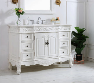 42" Single Bathroom Vanity, Antique White With Ivory White Engineered Marble, Antique White, 48