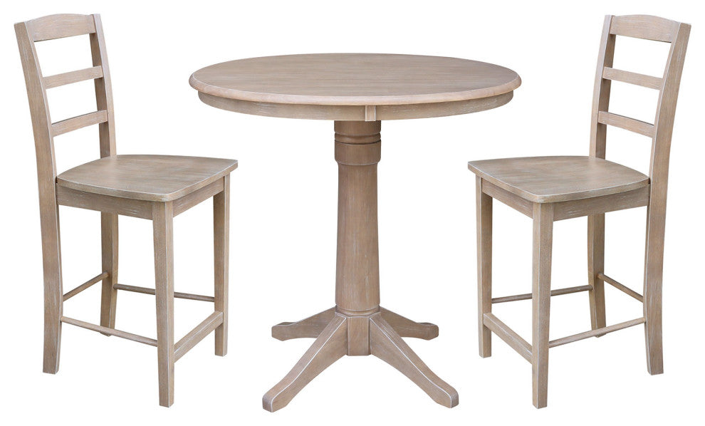 36" Round Pedestal Gathering Height Table With 2 Madrid Counter Height Stools