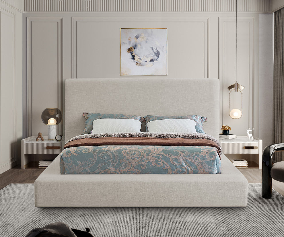 Devin Linen Textured Fabric Upholseterd Bed, Beige, King