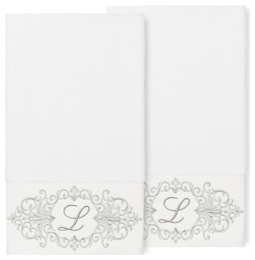 Linum Home Turkish Cotton Monica 2-Piece Embellished Bath Towel Set, White