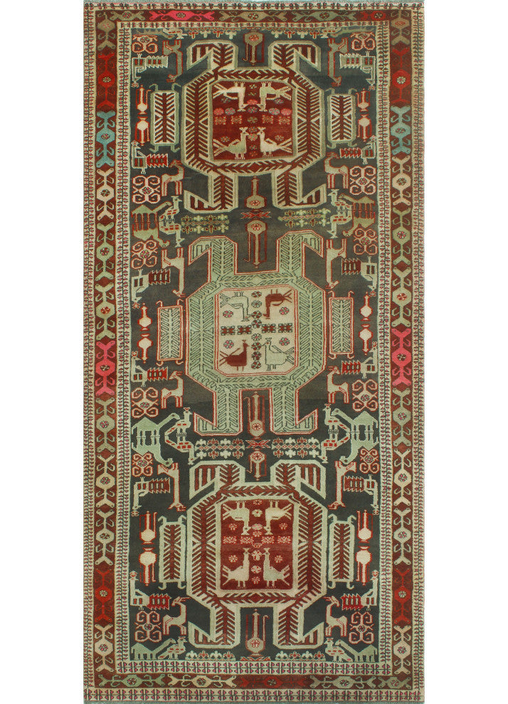 Semi-Antique Indiana Charcoal/Beige Runner, 4'11x10'6