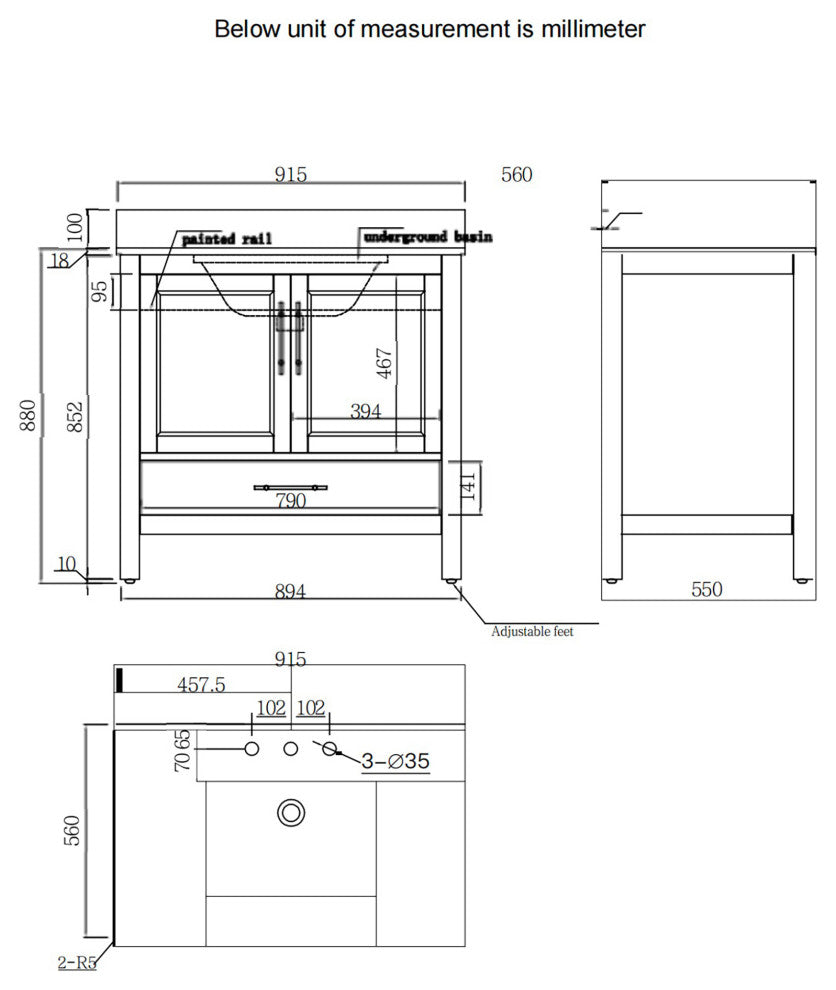 36" Plywood Freestanding Bathroom Vanity Set with Drawer and Doors, Matte White