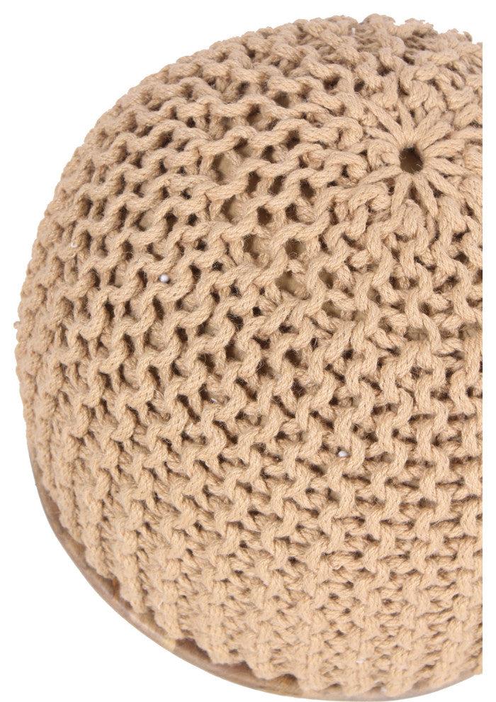 Swiss Knitted Pouf With Wood Top 20X 12X20