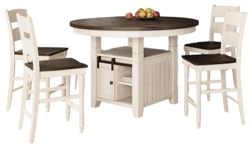 Rustic Farmhouse Five Piece Reclaimed Solid Wood Counter Height Round Dining...