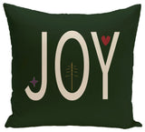 Joy Filled Season, Decorative Holiday Word Print Pillow, Dark Green, 20"x20"