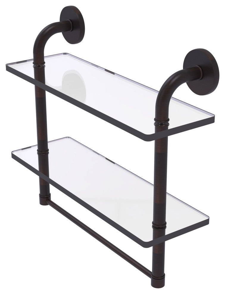 Remi 16" Two Tiered Glass Shelf with Towel Bar, Venetian Bronze