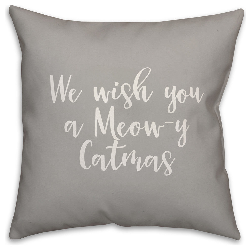 We Wish You A Meowy Catmas, Gray 18x18 Throw Pillow