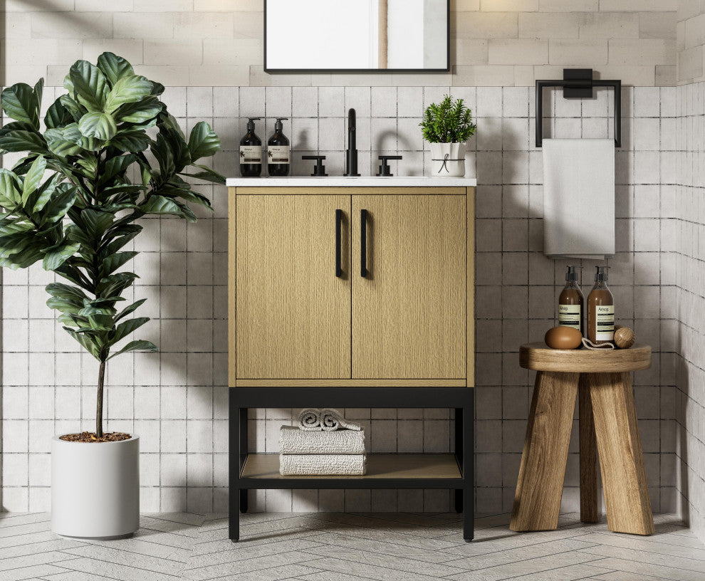 Home Living 24" Single Bathroom Vanity, Honey Brown