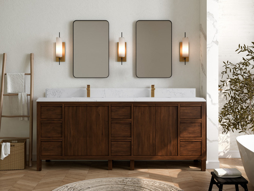 Elizabeth 84 Double Sink Bath Vanity in Dark Walnut Teak 1.5" Empira Quartz