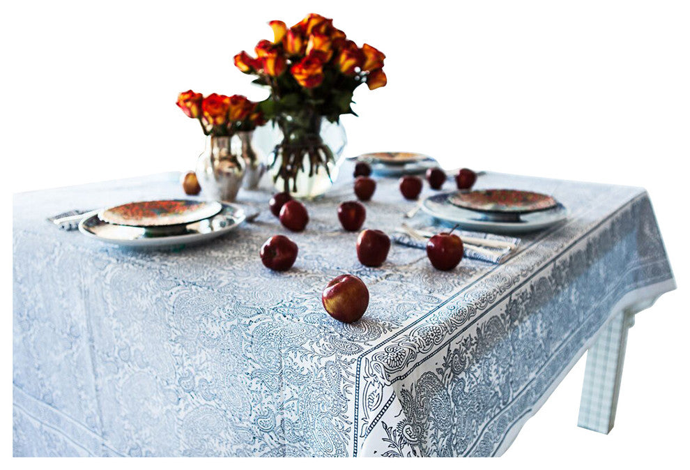 Paisley Print Large Tablecloth and Napkins 13-Piece Set, Orange