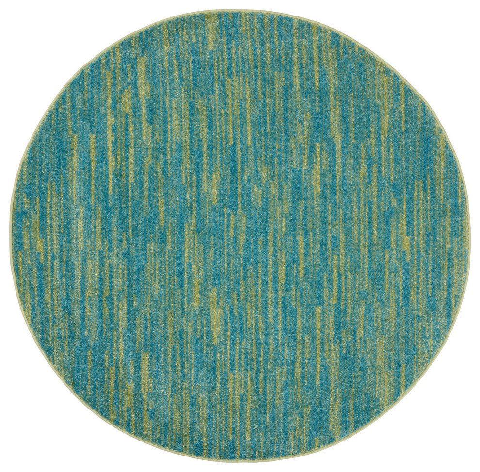 Nourison Essentials 4' x Round Blue Green Outdoor Area Rug