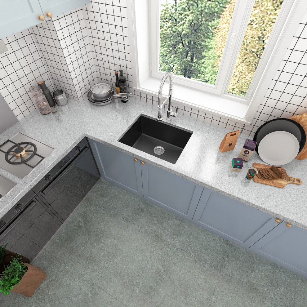Sinber Single Bowl Kitchen Sink with 304 Stainless Steel Black Finish, 23"x18", Undermount