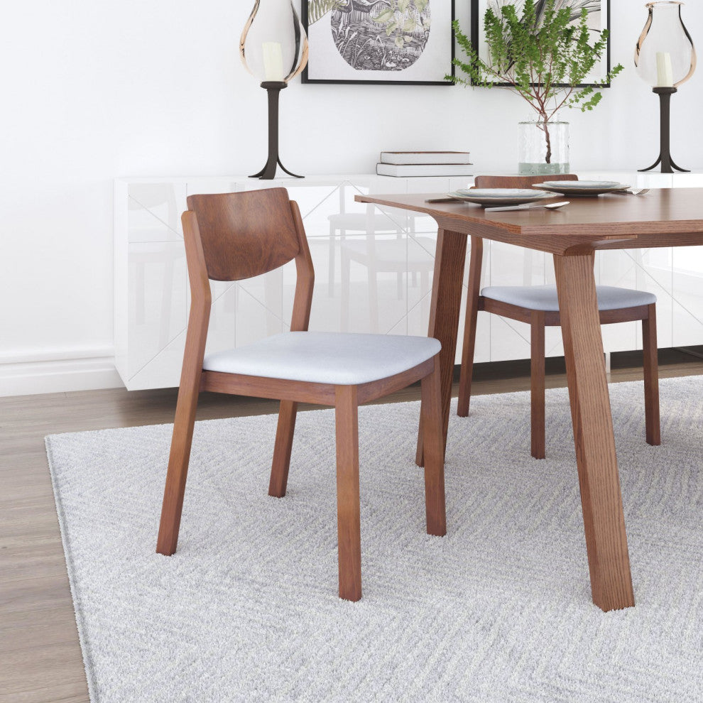 Dining Chair, Set of 2, Fabric, Wood, Gray, Walnut, Bar Kitchen Pub Bistro