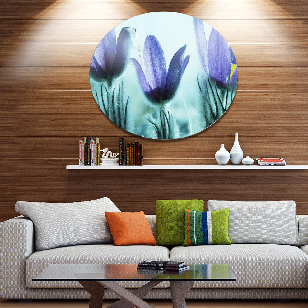 Purple Flowers With Petals, Flower Disc Metal Artwork, 11"