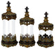 Urban Designs Fleur-De-Lis 3-Piece Glass Cylinder Canister Set, Antique Gold