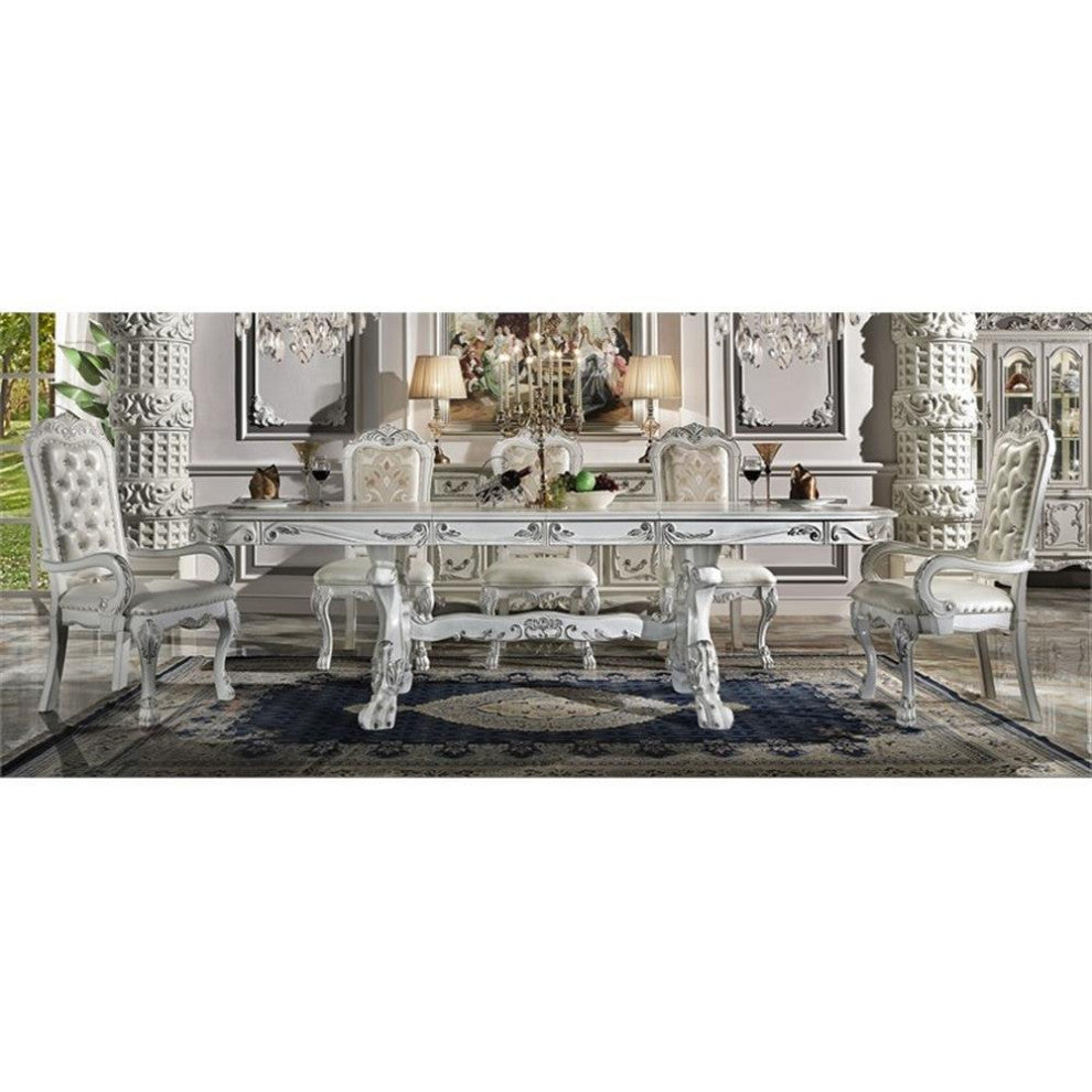 ACME Dresden Wooden Dining Table with Claw Legs in Bone White