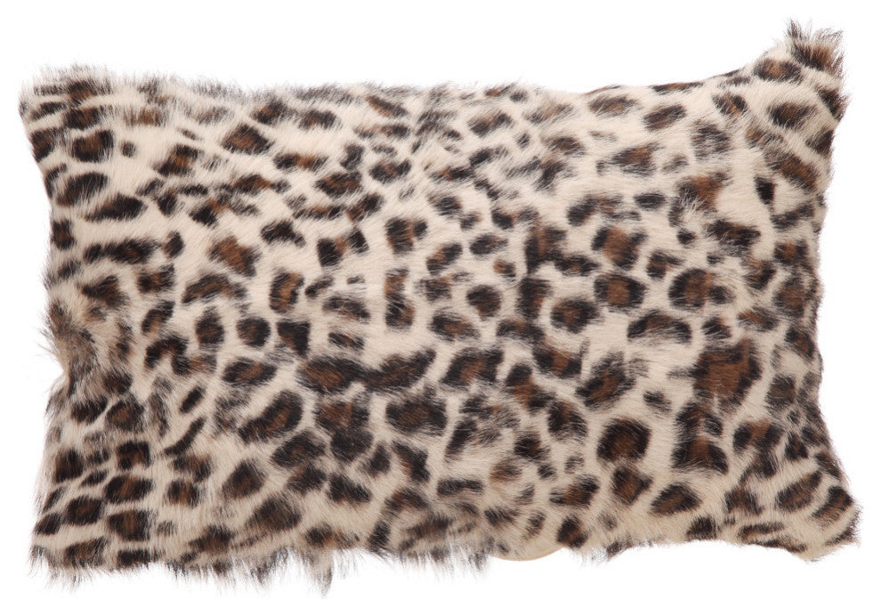 Contemporary Goat Fur Bolster Spotted Brown Leopard - Brown