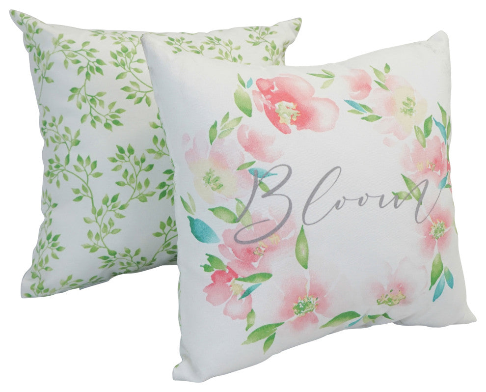 Spun Polyester 17" Double-Sided Outdoor Throw Pillows, Set of 4, Bloom