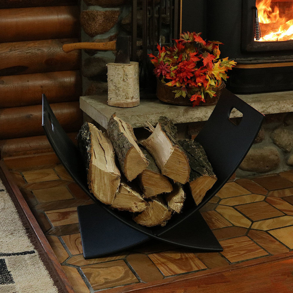 Sunnydaze Black Steel Log Holder Caddy Rack Firewood Storage , 30"