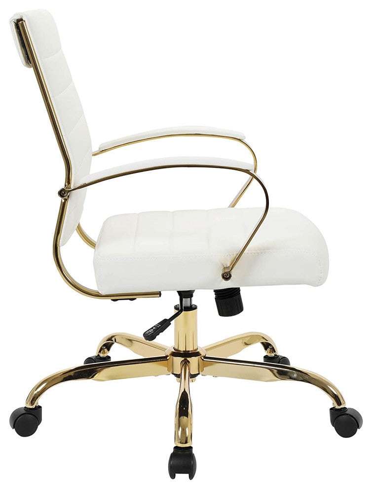 LeisureMod Benmar Home Leather Office Chair With Gold Frame Tan