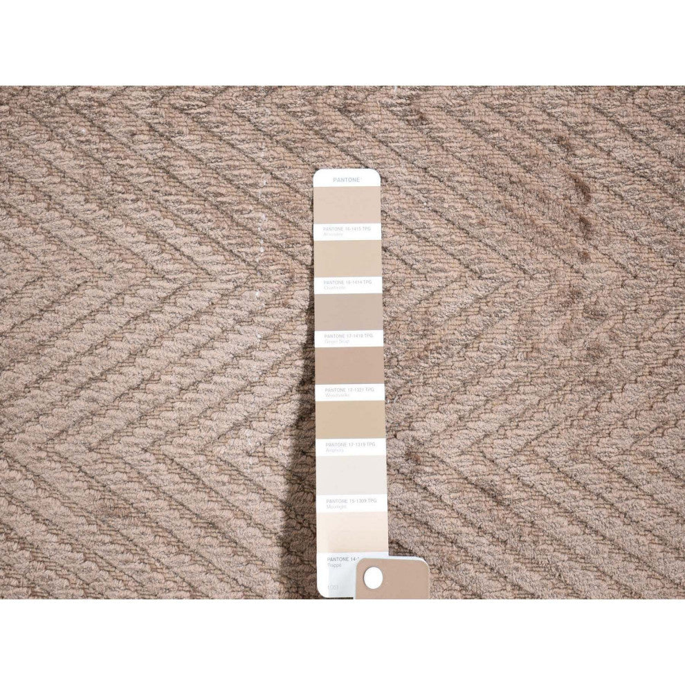 Brown Wool and Based Silk Modern Chevron Design Hand Loomed Mat Rug, 2'1"x3'0"