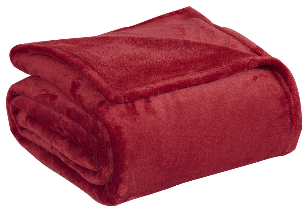 Christmas Solid Flannel Fleece Blanket, Red, Queen