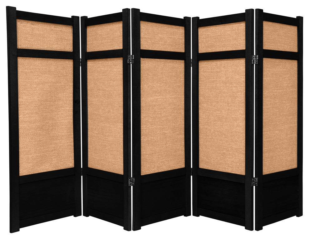 4' Tall Low Jute Shoji Screen, 5 Panel, Black
