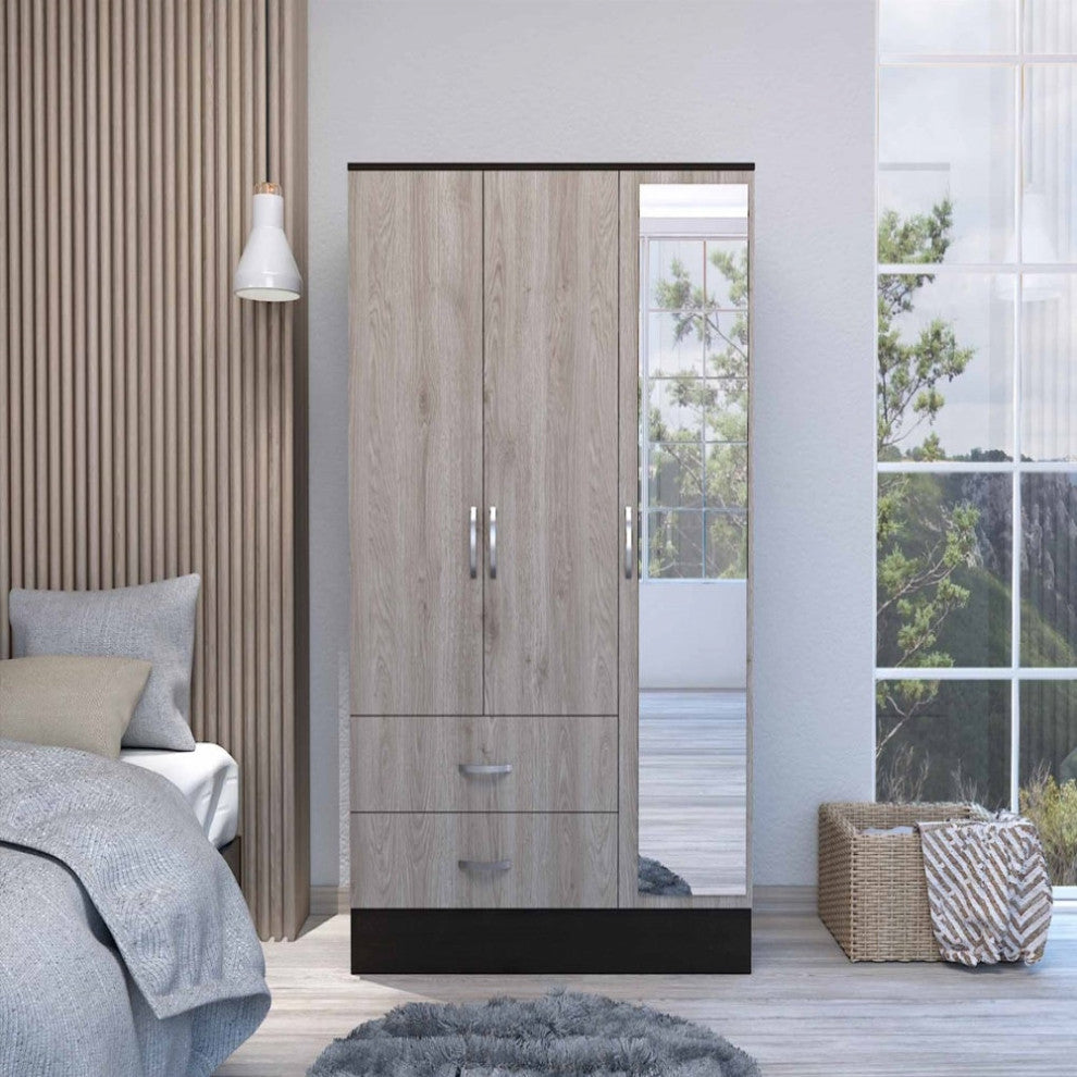 Mirrored Armoire Draggo, Bedroom, Black / Light Gray