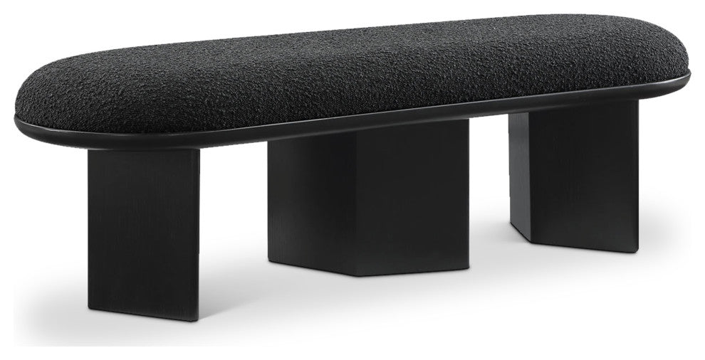 Wilshire Boucle Fabric Upholstered Bench, Black, Black Finish
