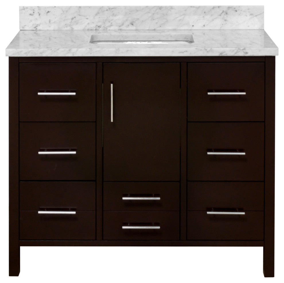 California 42" Bathroom Vanity, Chocolate, Carrara Marble