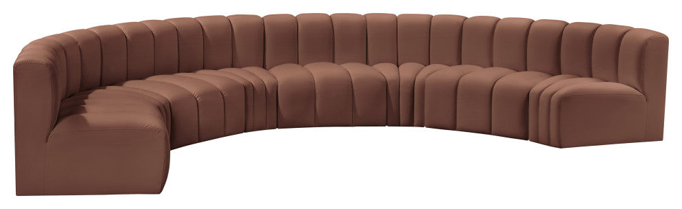 Arc Vegan Leather Upholstered 8-Pc. Inward Curved Modular Sectional, Cognac
