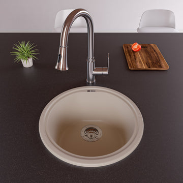 ALFI brand AB1717DI-B Biscuit 17" Drop-In Round Granite Kitchen Prep Sink