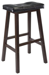 Pemberly Row 29.69" Solid Wood/Faux Leather Stool in Antique Walnut/Black