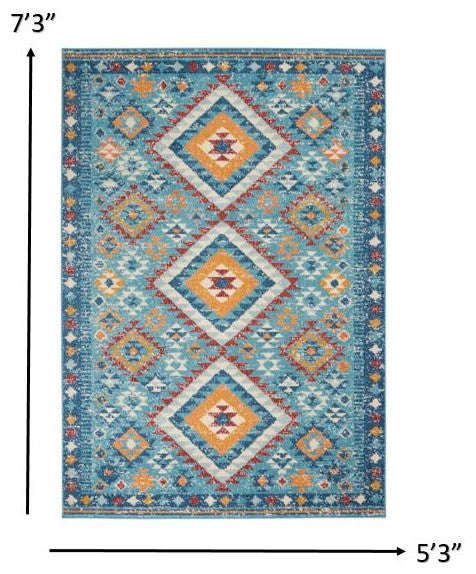 5" x 7" Blue and Multi Diamonds Area Rug
