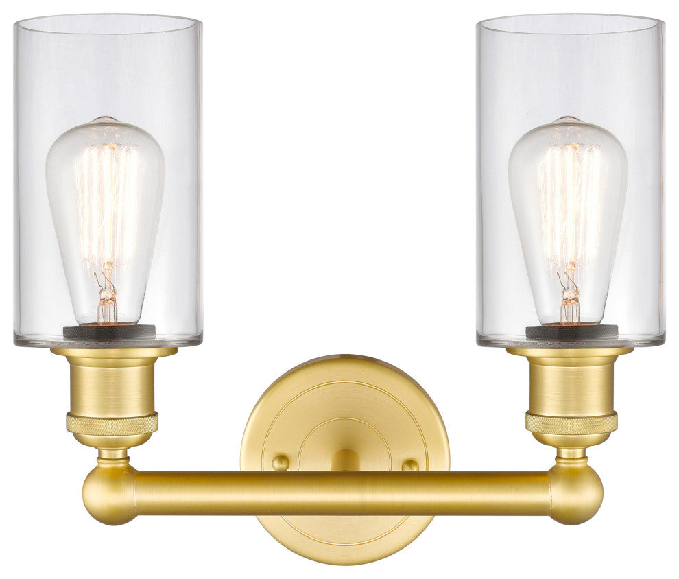 Clymer 2-Light 13" Bath Vanity Light, Satin Gold, Clear Shade
